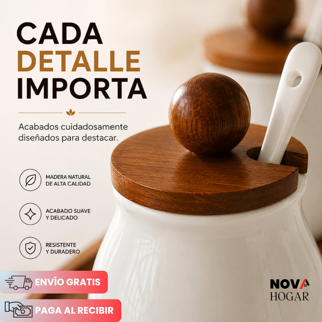 NordicSpice™ Set de 3 Especieros de Cerámica y Madera