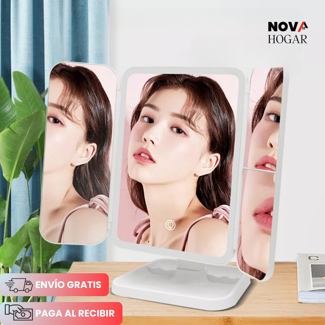 GlamView™ Espejo de Maquillaje con Luz LED y 3 Aumentos