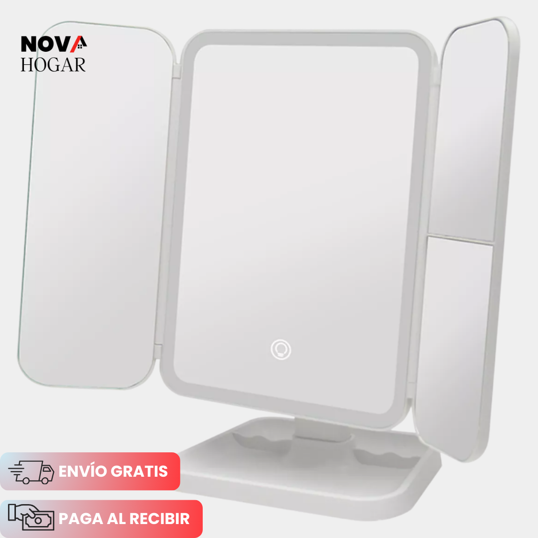 GlamView™ Espejo de Maquillaje con Luz LED y 3 Aumentos