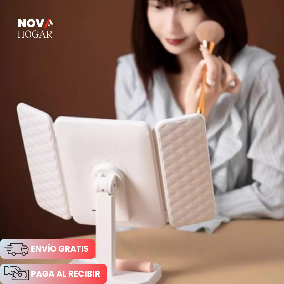 GlamView™ Espejo de Maquillaje con Luz LED y 3 Aumentos