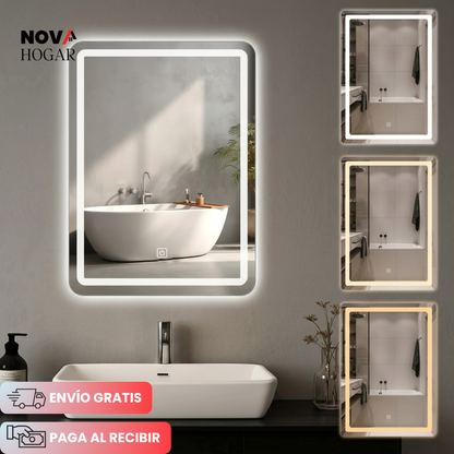 ClearGlow™ Elegante Espejo Led de Tres Tonos