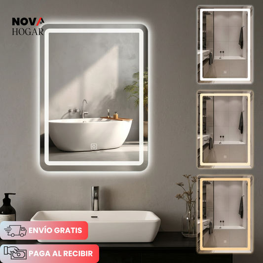ClearGlow™ Elegante Espejo Led de Tres Tonos