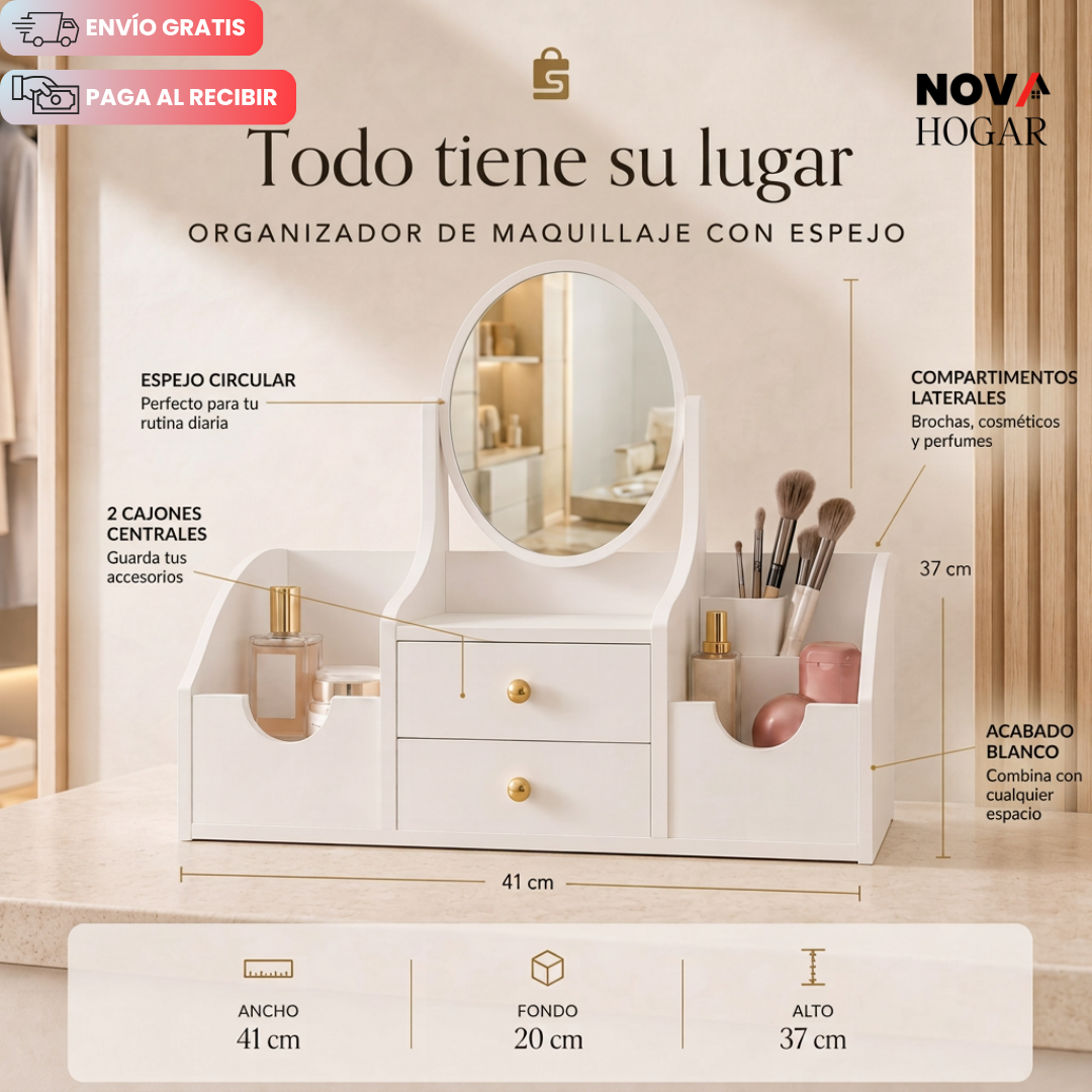 StyleVault™ Organizador Elegante Con Espejo Integrado