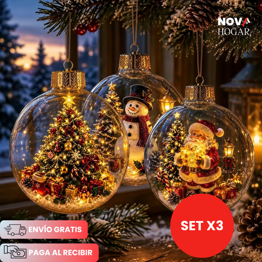 GlowSpher™ Set x3 Esfera de Adorno Navideño con Luz