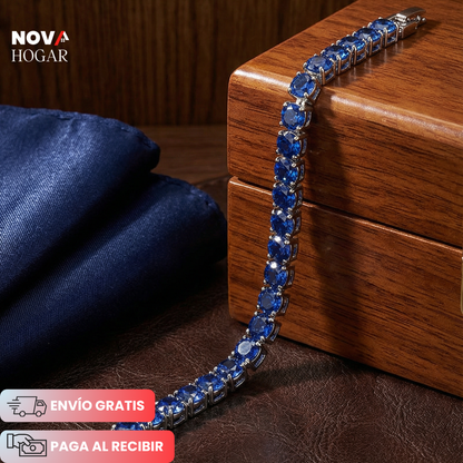SapphireSoul™ Elegante Pulsera Masculina de Azul Zafiro