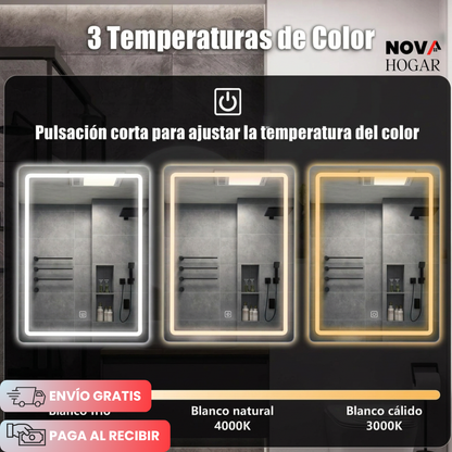 ClearGlow™ Elegante Espejo Led de Tres Tonos