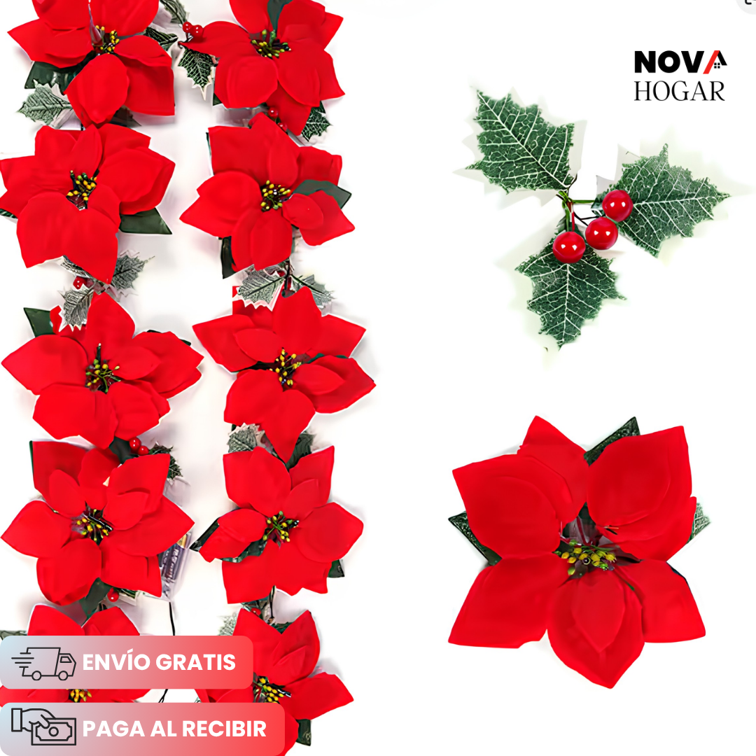 HolidayShine™ Guirnalda Iluminada De Flores Navideñas de 3 Metros