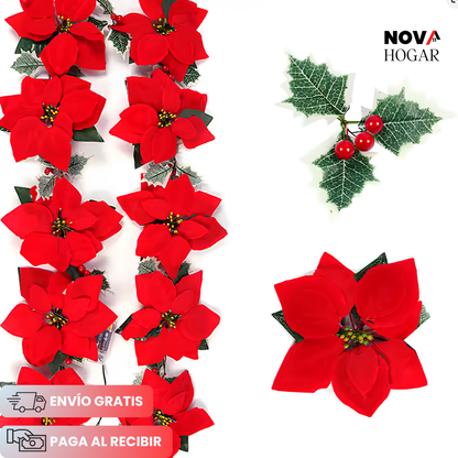 HolidayShine™ Guirnalda Iluminada De Flores Navideñas de 3 Metros