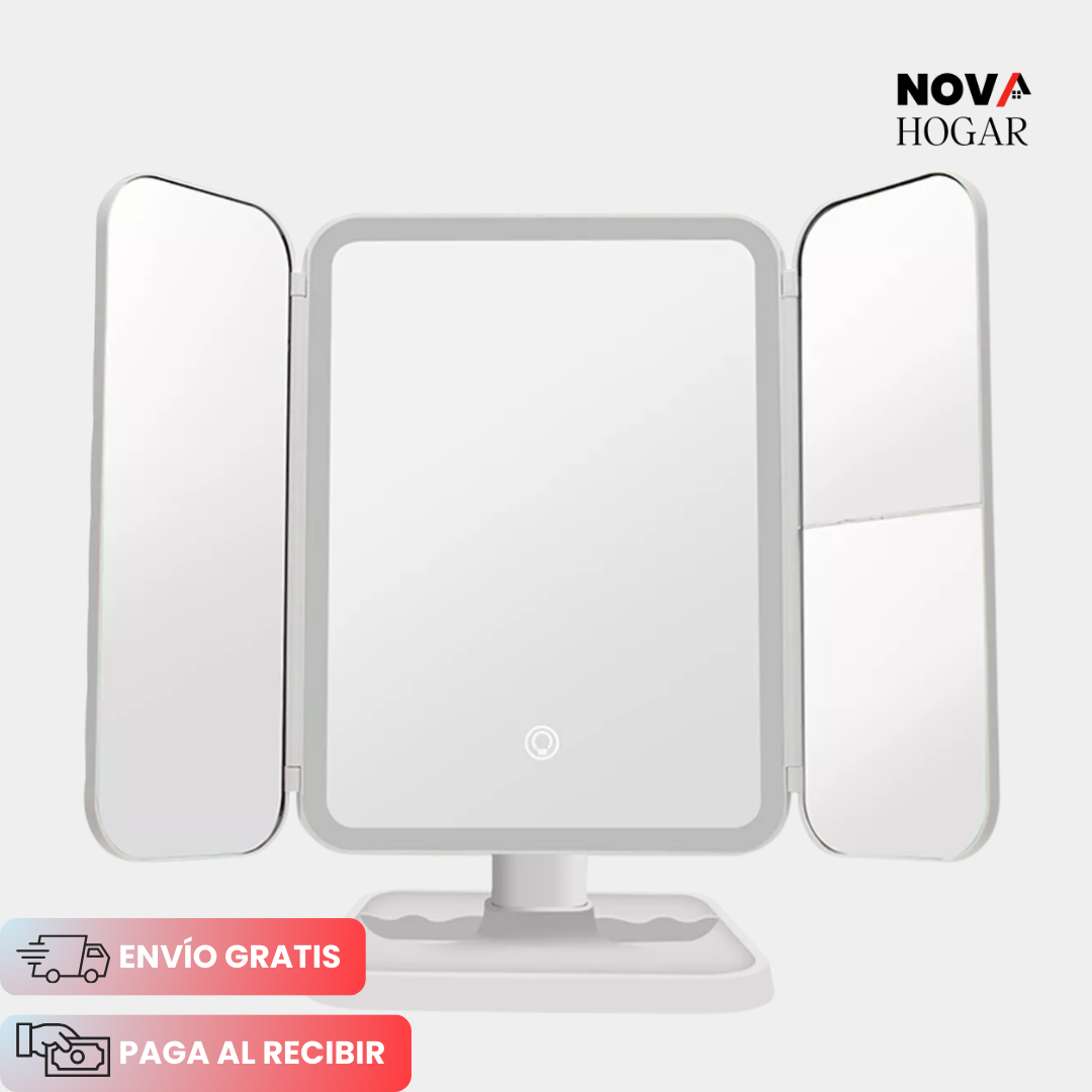 GlamView™ Espejo de Maquillaje con Luz LED y 3 Aumentos