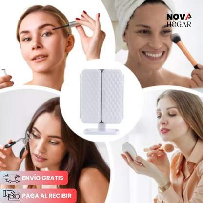 GlamView™ Espejo de Maquillaje con Luz LED y 3 Aumentos