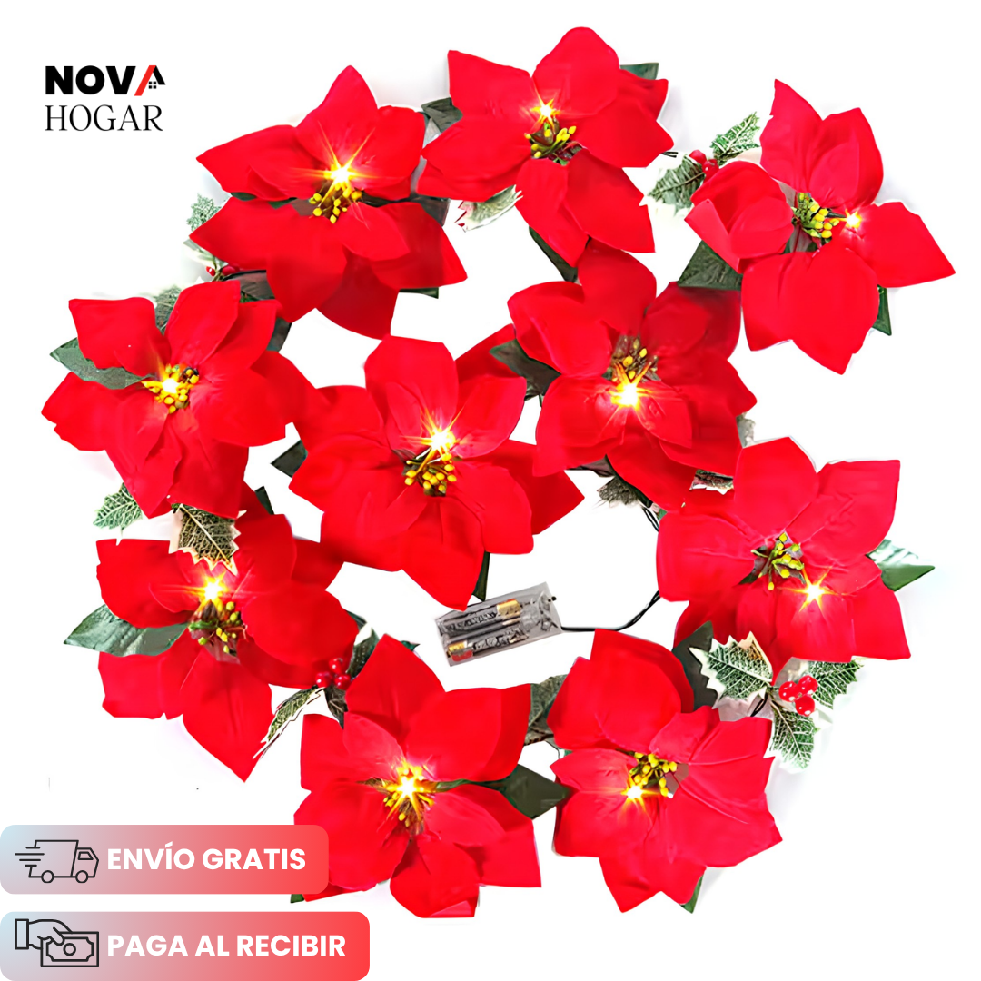 HolidayShine™ Guirnalda Iluminada De Flores Navideñas de 3 Metros