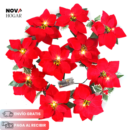 HolidayShine™ Guirnalda Iluminada De Flores Navideñas de 3 Metros