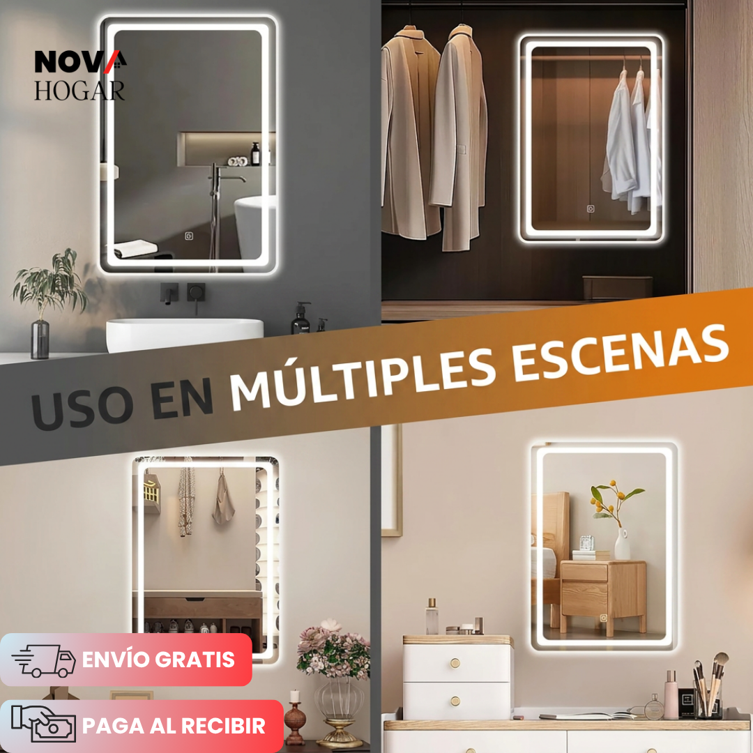 ClearGlow™ Elegante Espejo Led de Tres Tonos