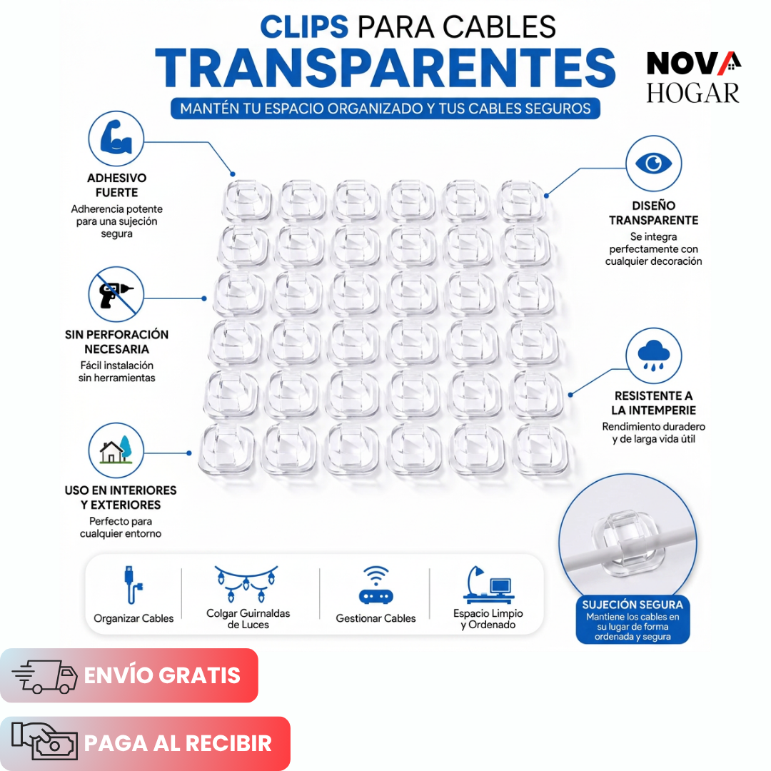 ClearSnap™ Pack X144 Clips Adhesivos para Luces y Cables
