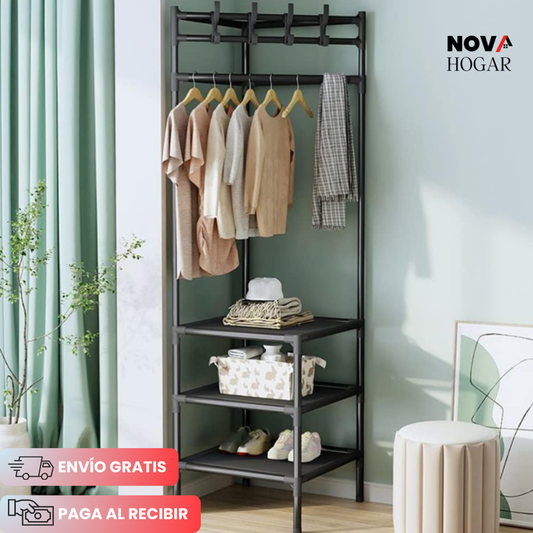 CornerFit™ Organizador Esquinero de 3 Niveles + Perchero