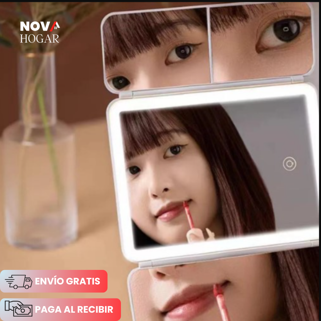 GlamView™ Espejo de Maquillaje con Luz LED y 3 Aumentos