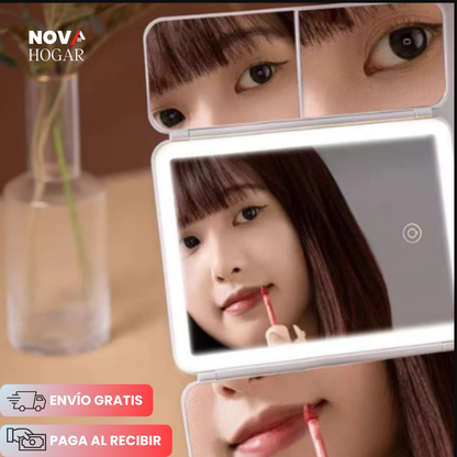 GlamView™ Espejo de Maquillaje con Luz LED y 3 Aumentos