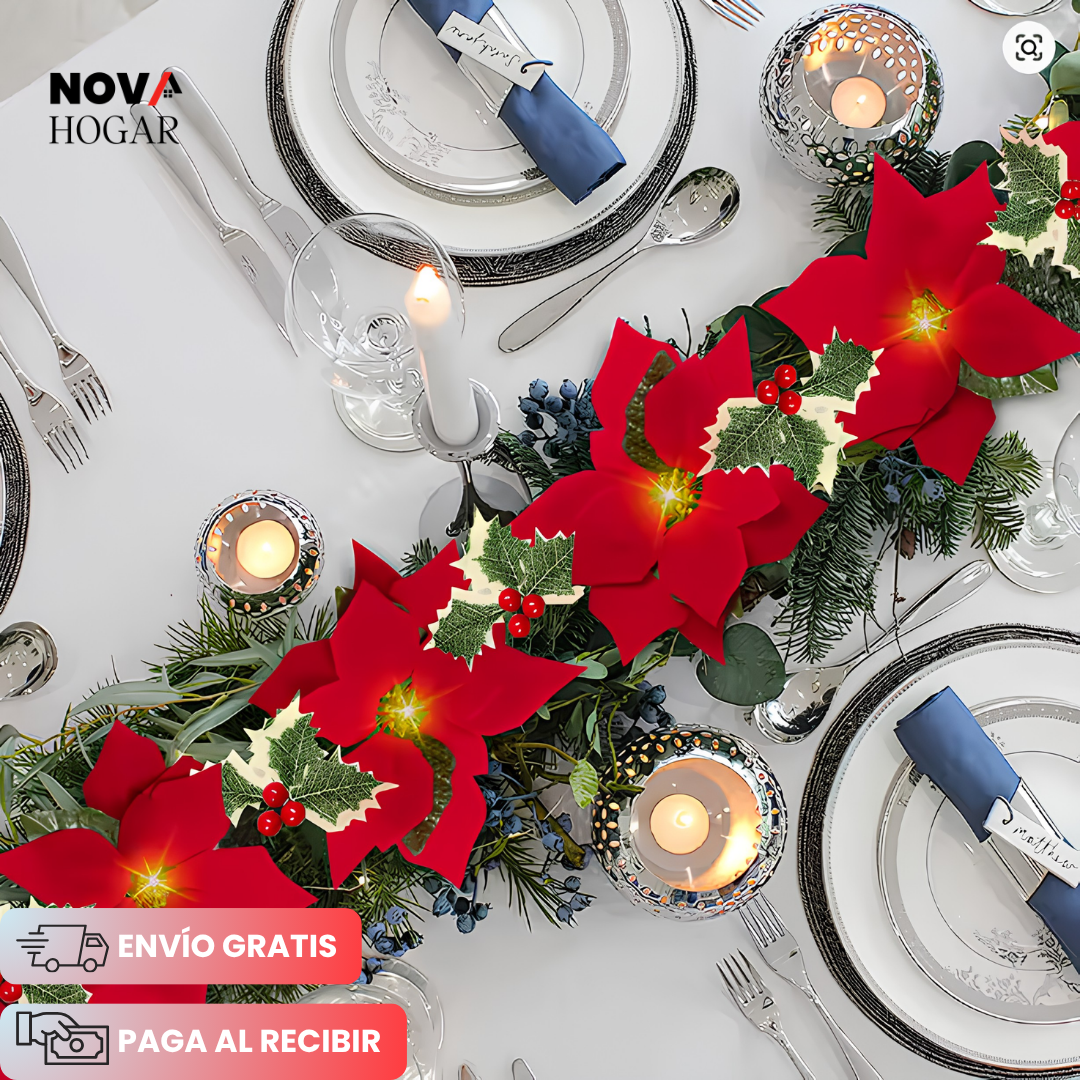 HolidayShine™ Guirnalda Iluminada De Flores Navideñas de 3 Metros