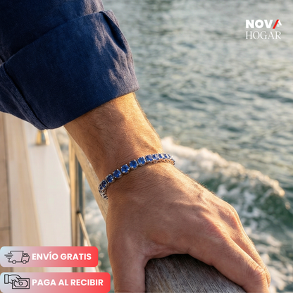 SapphireSoul™ Elegante Pulsera Masculina de Azul Zafiro