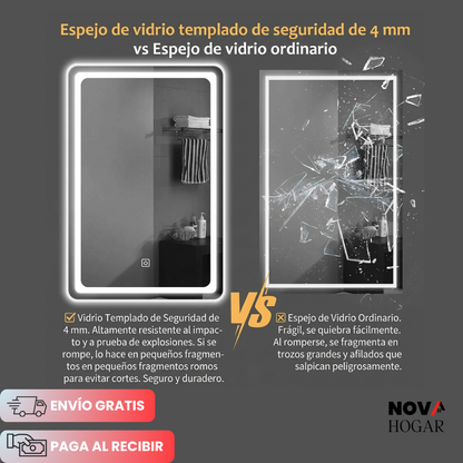 ClearGlow™ Elegante Espejo Led de Tres Tonos