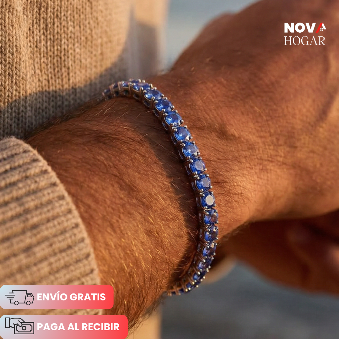 SapphireSoul™ Elegante Pulsera Masculina de Azul Zafiro