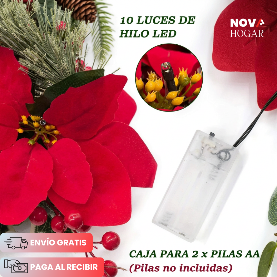 HolidayShine™ Guirnalda Iluminada De Flores Navideñas de 3 Metros