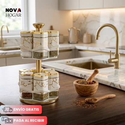 EliteSpice™ Carrusel para Condimentos con 12 Frascos Premium