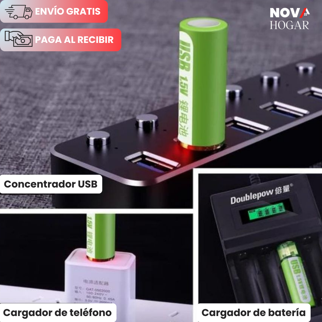 PowerCycle™ Par de Baterías AA Recargables con Puerto USB