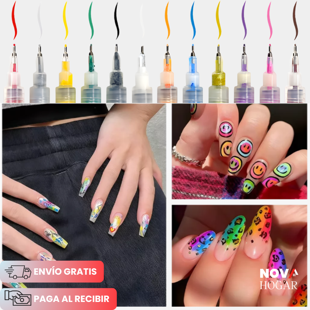 InstaNail™ Set de 12 Bolígrafos De Arte para Uñas