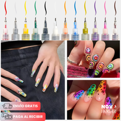 InstaNail™ Set de 12 Bolígrafos De Arte para Uñas
