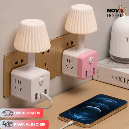 LumiPlug™ Hermosa Lampara con Cubo Multitomas y cargador