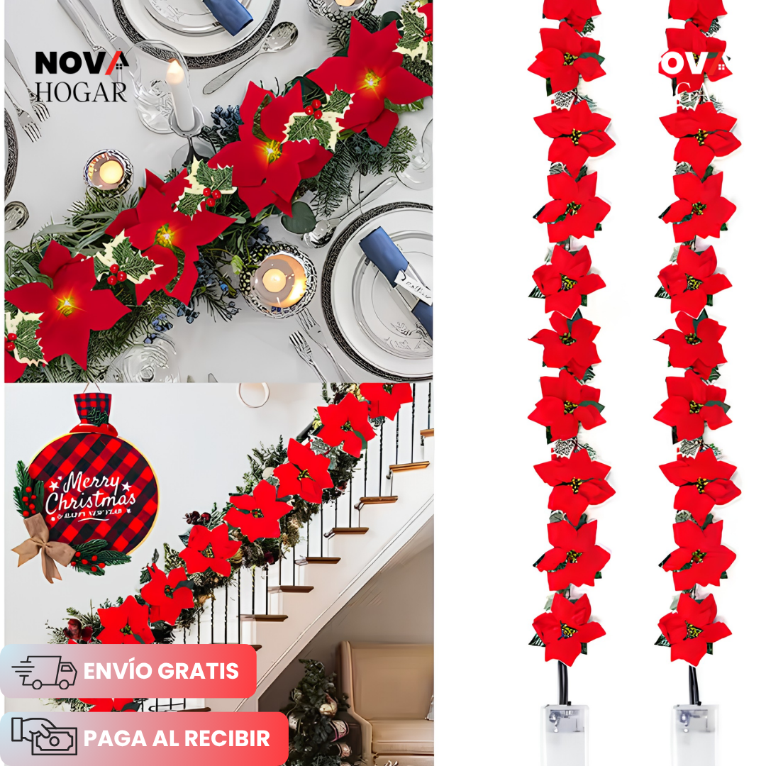 HolidayShine™ Guirnalda Iluminada De Flores Navideñas de 3 Metros
