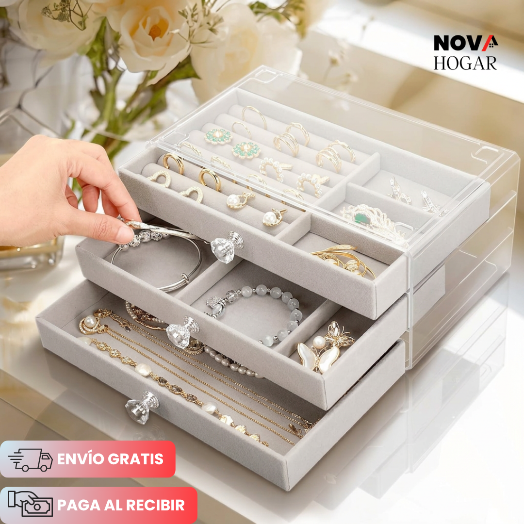 GemGlance™ Joyero Tres Niveles Interior Gamuzado