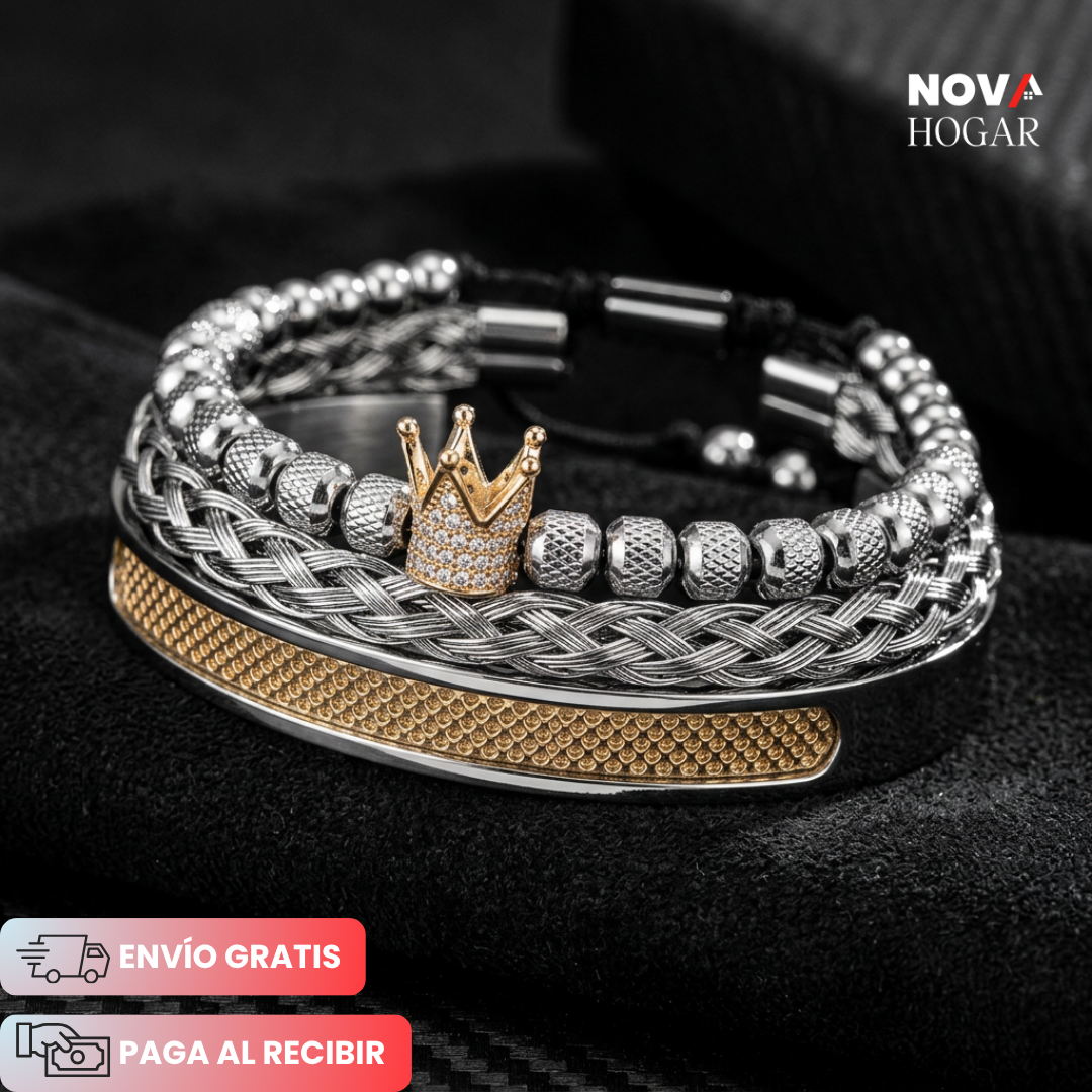 RoyalGrip™ Set de Tres Pulseras con Elegancia Masculina