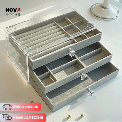 GemGlance™ Joyero Tres Niveles Interior Gamuzado