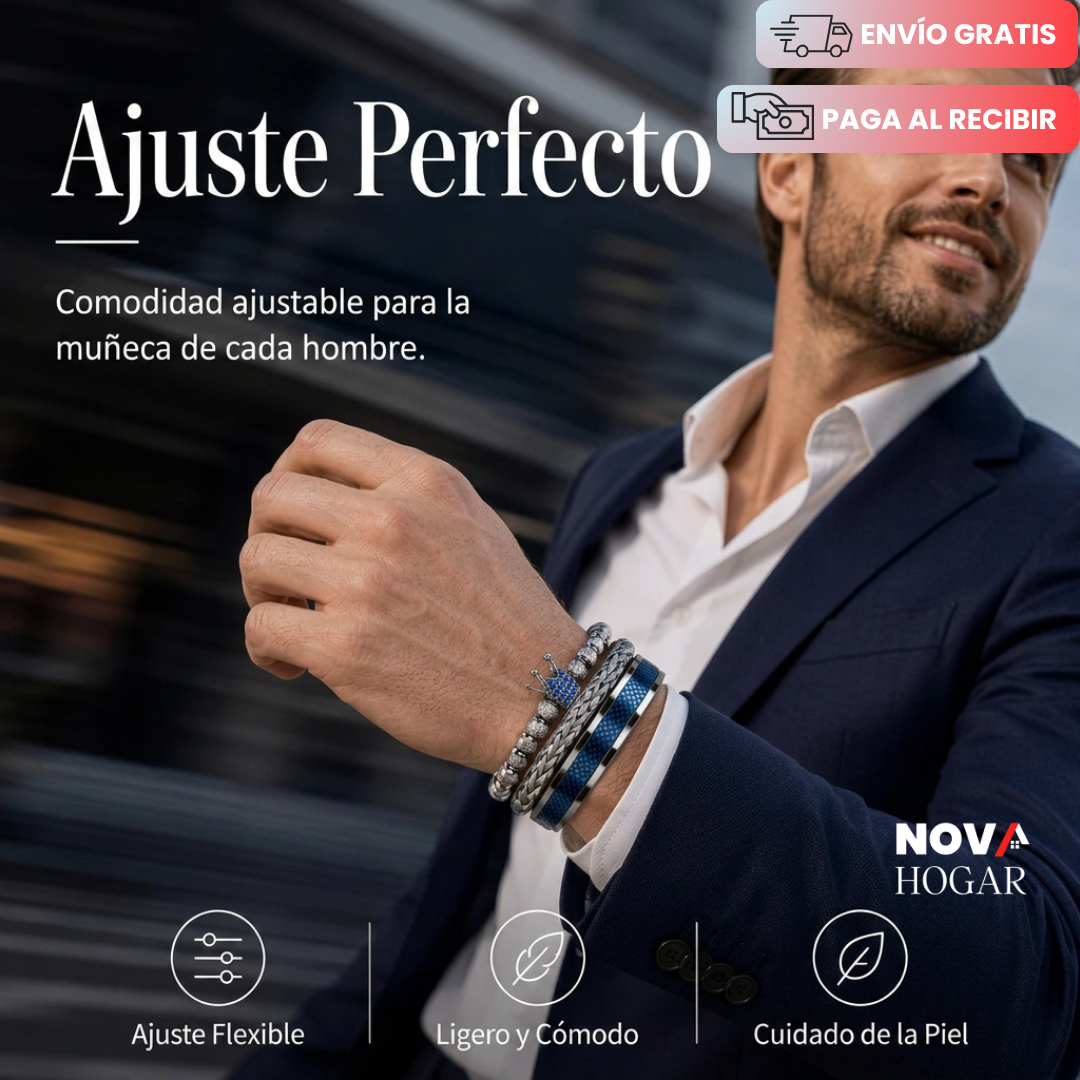 RoyalGrip™ Set de Tres Pulseras con Elegancia Masculina
