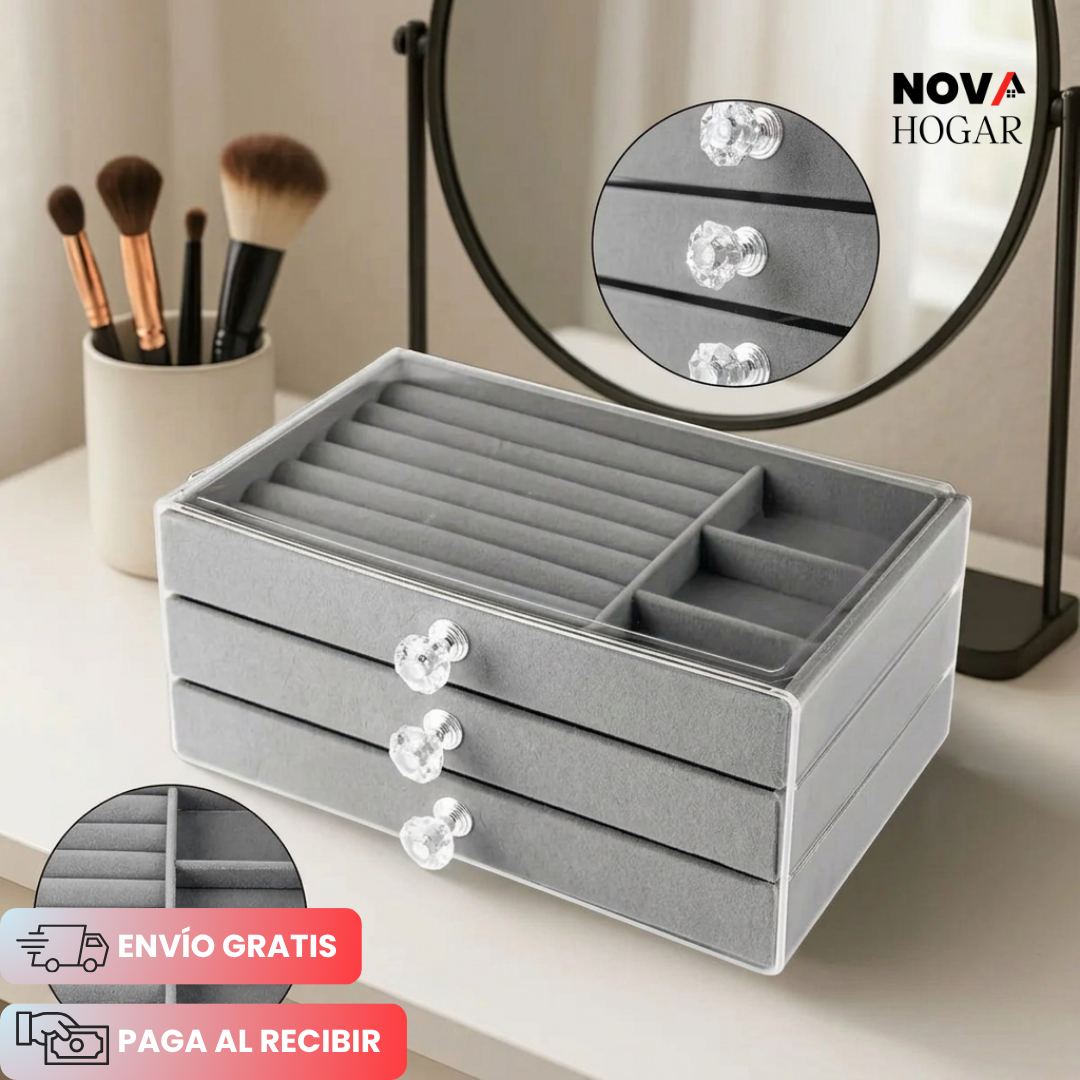 GemGlance™ Joyero Tres Niveles Interior Gamuzado