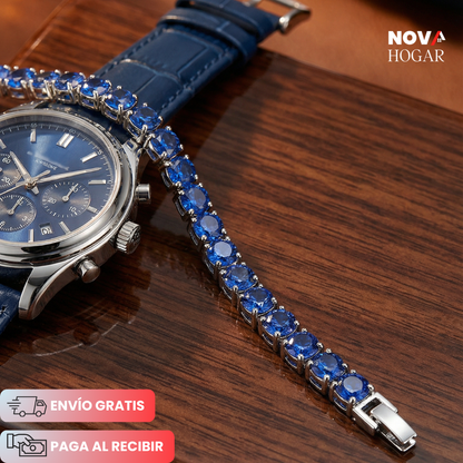 SapphireSoul™ Elegante Pulsera Masculina de Azul Zafiro