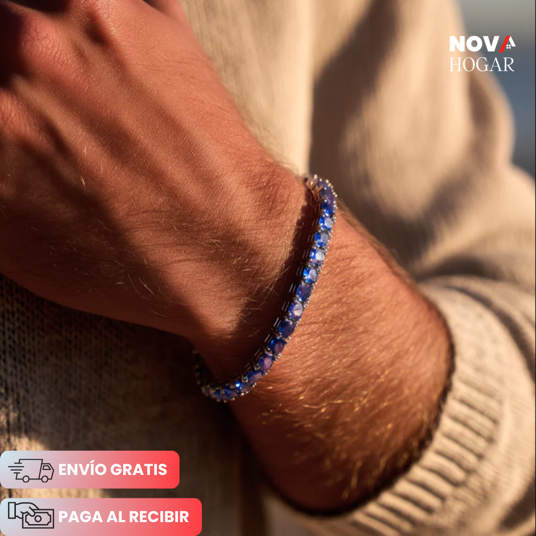 SapphireSoul™ Elegante Pulsera Masculina de Azul Zafiro