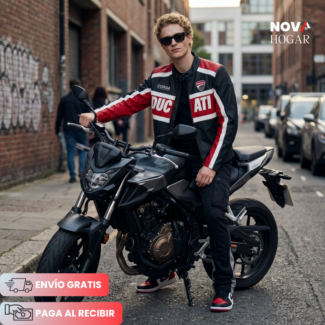 RossoCorsa™ Chaqueta de Cuero para Motociclistas