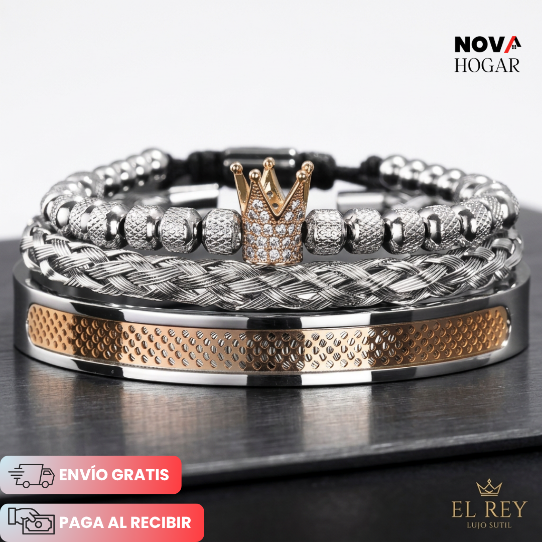 RoyalGrip™ Set de Tres Pulseras con Elegancia Masculina