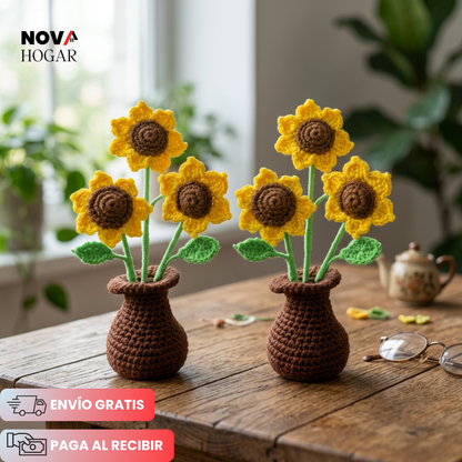2x1 SunCrochet™ Girasoles Tejidos Decorativos Artesanales