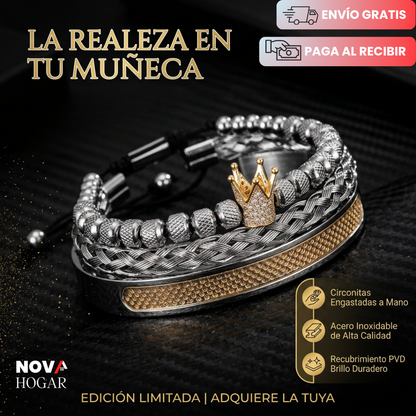 RoyalGrip™ Set de Tres Pulseras con Elegancia Masculina