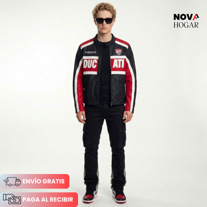 RossoCorsa™ Chaqueta de Cuero para Motociclistas