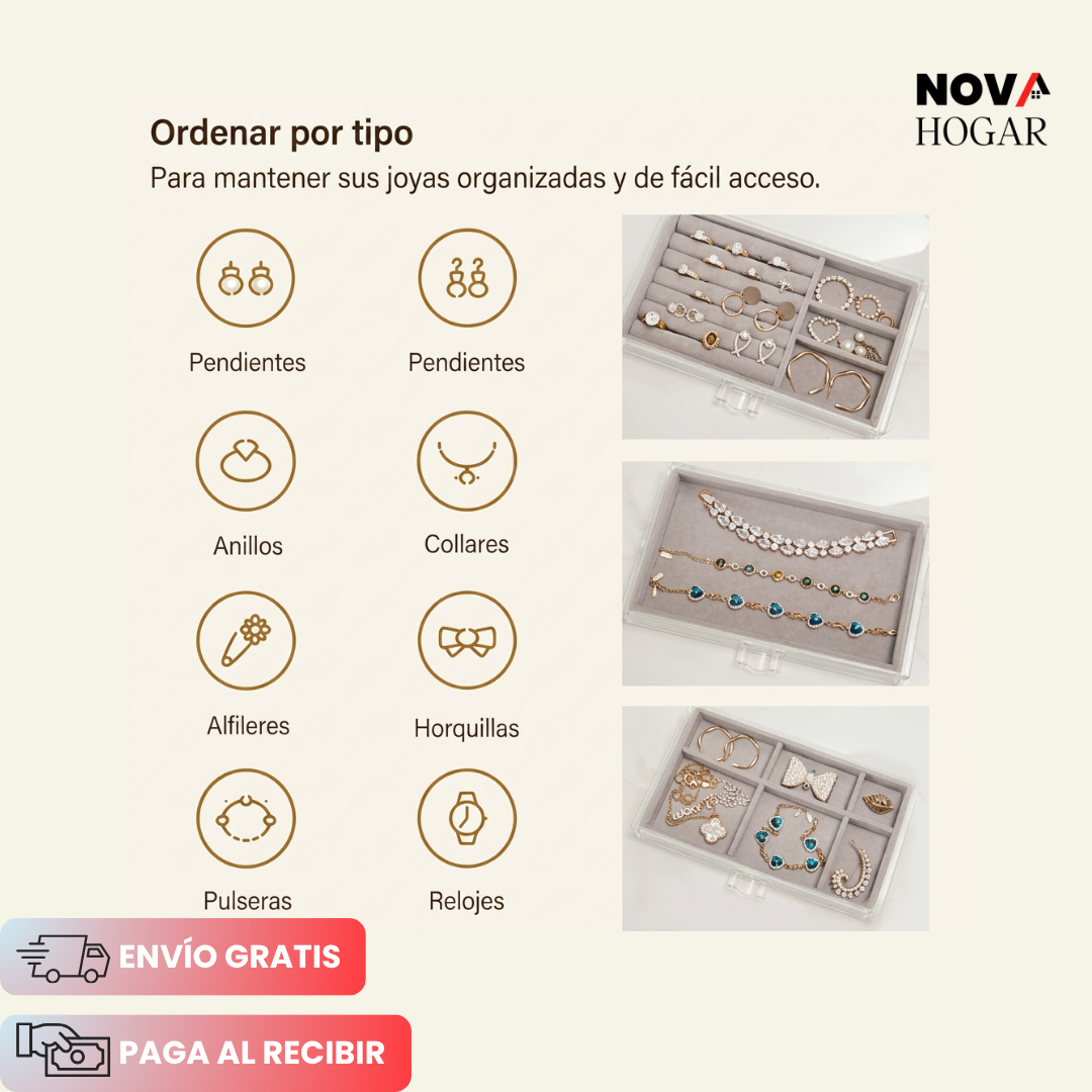 GemGlance™ Joyero Tres Niveles Interior Gamuzado