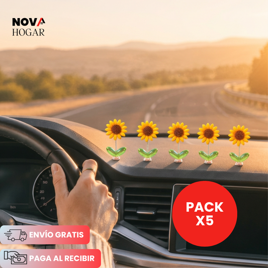 SunnyVibe™ Pack x5 Mini Girasoles Danzantes Para Salpicadero
