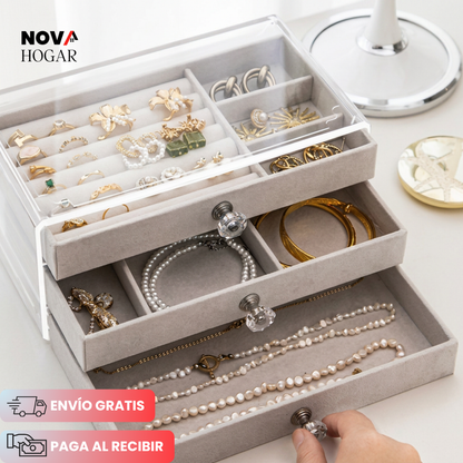 GemGlance™ Joyero Tres Niveles Interior Gamuzado