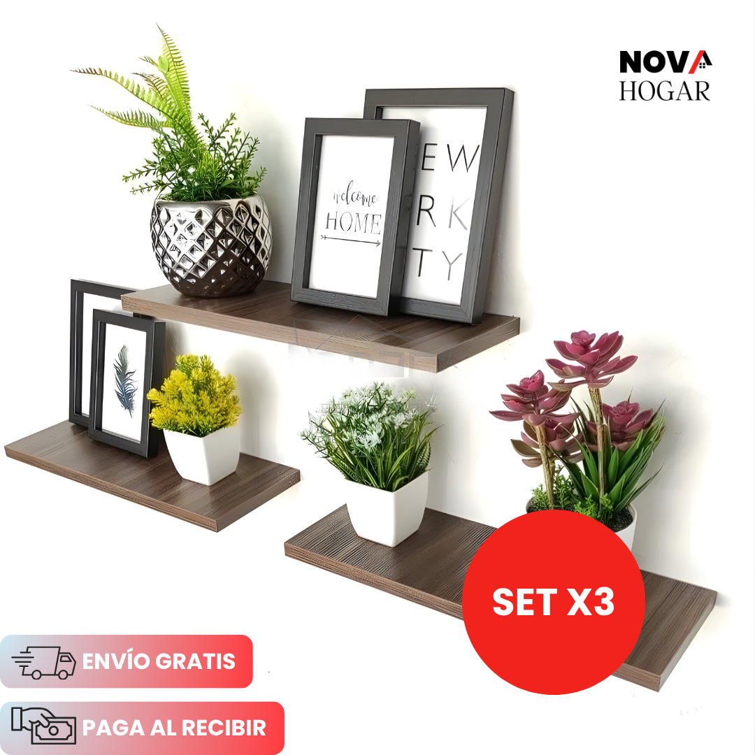 PureDecor™ Set x3 Modernas Repisas Flotantes para Pared