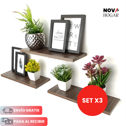 PureDecor™ Set x3 Modernas Repisas Flotantes para Pared