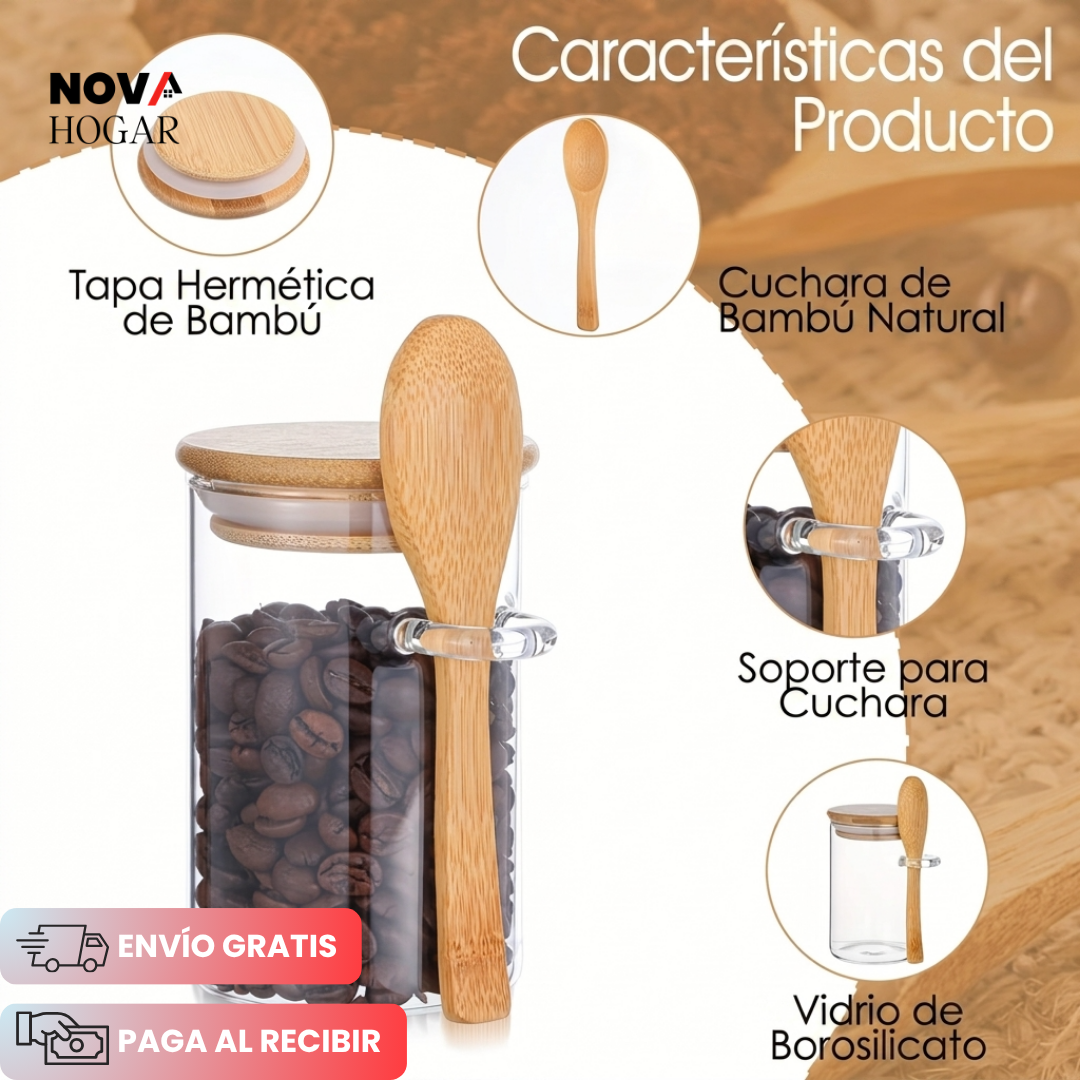 EcoSeal™ Recipientes Herméticos con Cuchara de Bambú